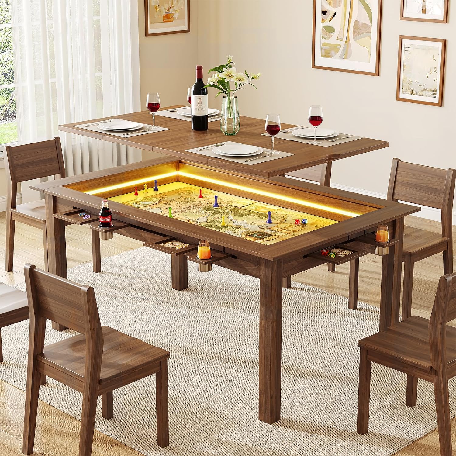 Board Game Cafe - Walnoot Bordspel Tafel met RGB LED